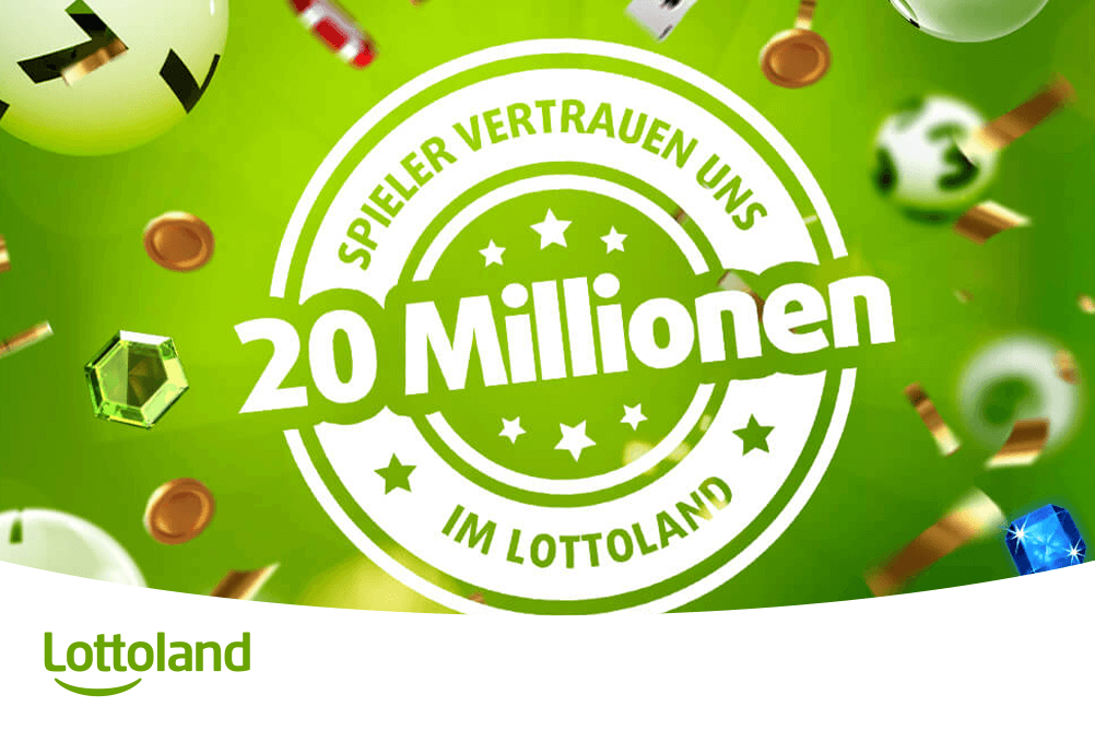 Lottoland feiert 20 Millionen Spieler – Vertrauen, das zählt Grünes Siegel mit Schriftzug „20 Millionen Spieler vertrauen uns“ – Symbolbild für die weltweite Lottoland-Community und deren Vertrauen