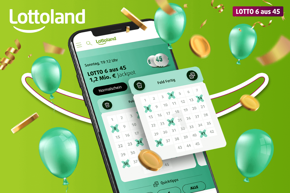 Bild zeigt ein Handy mit der mobilen Lottoland Lotto 6aus45 Webseite